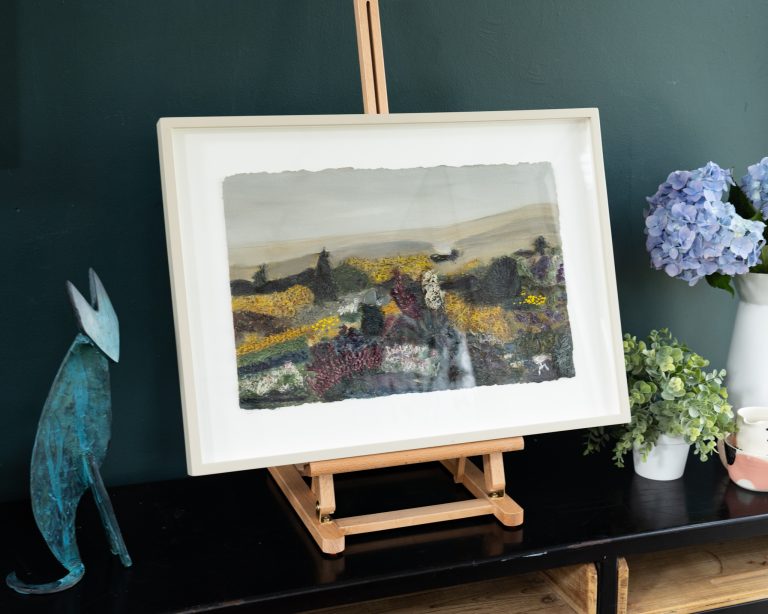 Carmel Madgian Kilbaha Gallery original Irish art Mixed Media Framed behind glass textures colours hedgerows flowers native wildflowers beautiful Interiors Kilbaha Gallery