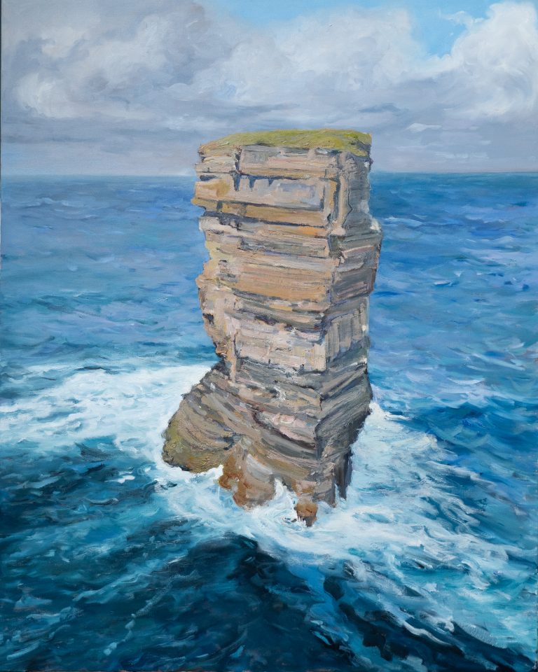 Dun Briste Downpatrick Head Co Mayo sea stack Ireland's Wild Atlantic Way painting oil on canvas original art seascape stunning striking contemporary work home interiors Ireland large scale Kilbaha Gallery