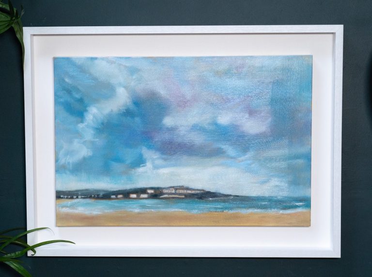 Claire McMahon Wes End Kilkee Ireland oil on canvas striking skyscape Irish Interiors beautiful painting Kilkee Co Clare Loop Head WAW