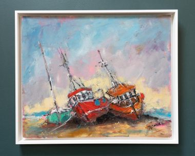 Danny V Smith boatyard beautiful boats fishing boats original Irish art acrylics Ireland sails Irish Interiors Ireland Interiors interior design gifts fishing