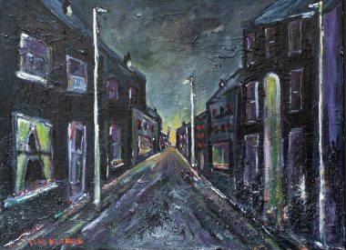 Paul McMahon original Irish art oil painting darkness nightime beautiful colourful dark colour palette street at night kilbaha gallery Interiors art and interiors Irish homes modern art collections gift expressionism