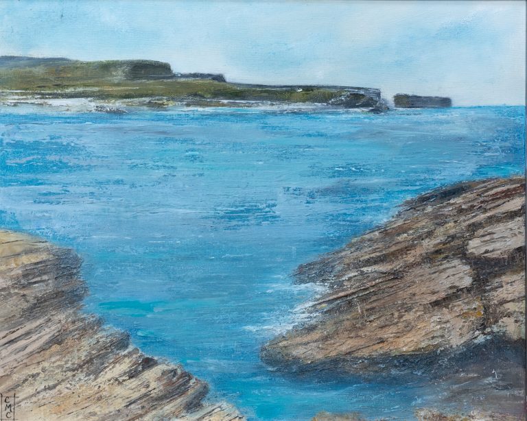 Claire mcMahon Kilkee Original Oil Painting Byrnes Cove beautiful pieces Irish art Kilbaha Gallery Interiors Art and Interiors Ireland Seascape Loop Head