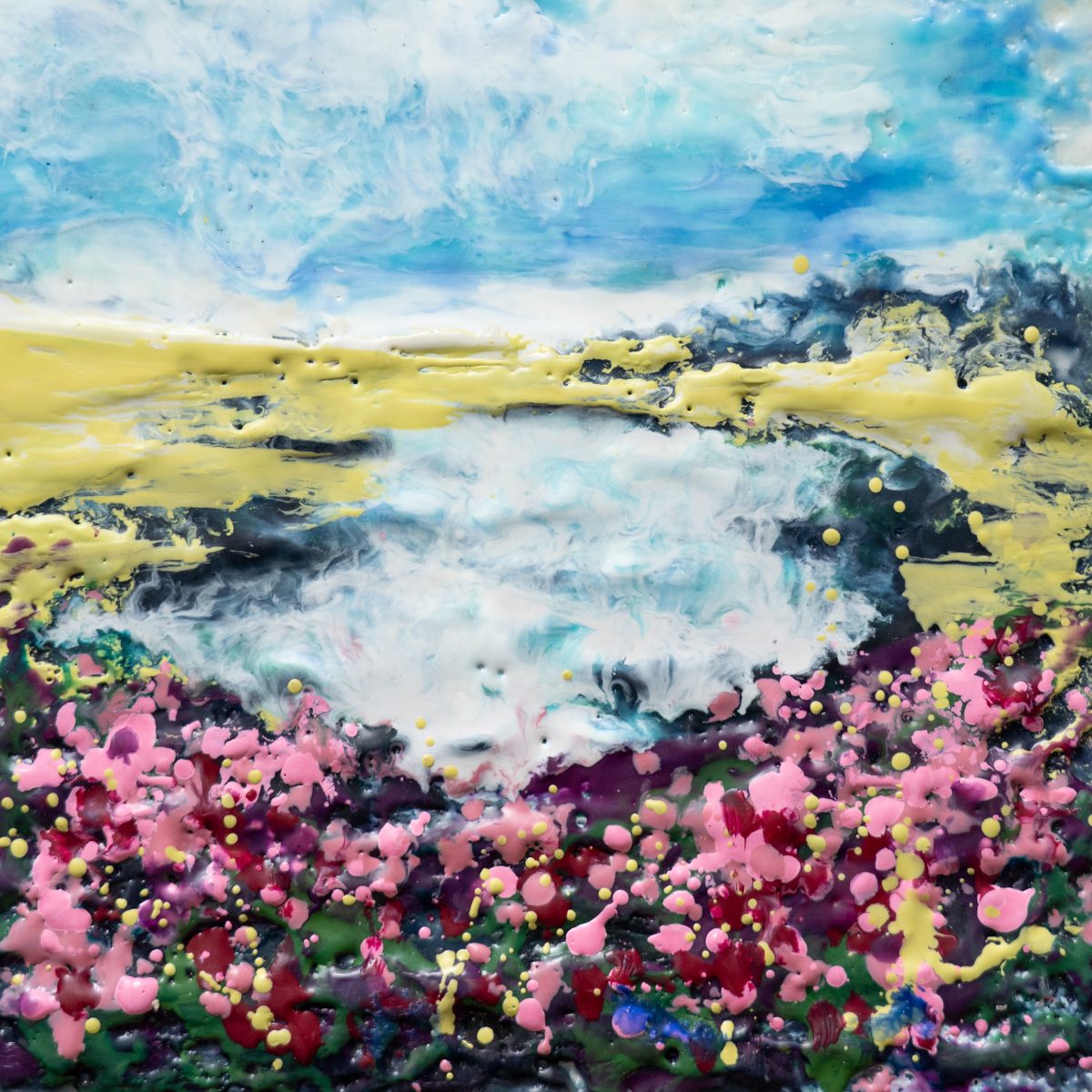 Pauline Dunleavy Encaustic beautiful painting original Irish art pigmented wax pinks yellows landscape flowers art Ireland