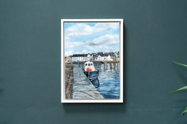 The artist known as D, West Clare artist, Behind the Pier, Coastal, swimming, Pilot Boat Cappa, Kilbaha Gallery Ireland Irish art original oil painting