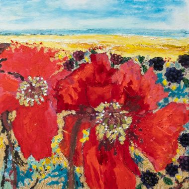 Eadaoin Harding Kemp Wildflowers beautiful original Irish art red and yellow flowers gorgeous colours Irish Interiors Ireland original painting Kilbaha Gallery