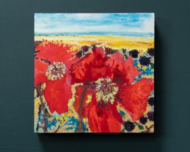 Eadaoin Harding Kemp Wildflowers beautiful original Irish art red and yellow flowers gorgeous colours Irish Interiors Ireland original painting Kilbaha Gallery