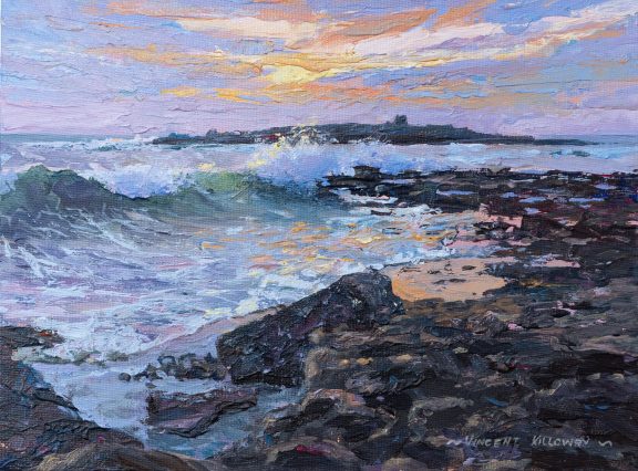 Vincent Killowry Crab Island Sunset original acrylics on board framed original painting by contemporary artist Vincent Killowry seascape original Irish art painting Ireland Irish Interiors Ireland