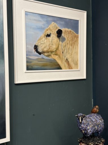 Rebekah van Kan bull painting oil on canvas stunning original work painting of bull animal art contemporary work of art Kilbaha Gallery Ireland Irish Interiors farming