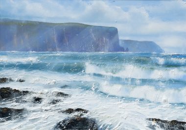 Mark Eldred Wild Atlantic Way Seascape in oils beautiful Cliffs of Moher Co Clare Ireland Tourism Ireland Failte Ireland beautiful wild raging ocean painting Kilbaha Gallery Original Irish Art Beautiful Painting oil on canvas Irish artists fine art