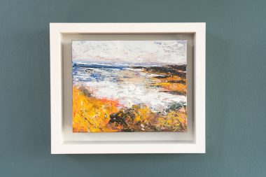 Pauline Dunleavy Beautiful original Irish art oil and cold wax Irish Interiors seaside landscape seascapes rocks sky meadows rich colours Ireland WAW Kilbaha Gallery