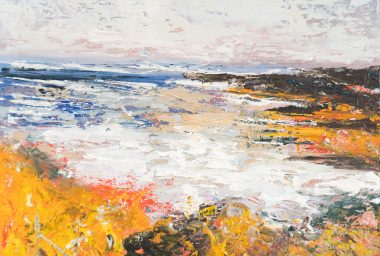 Pauline Dunleavy Beautiful original Irish art oil and cold wax Irish Interiors seaside landscape seascapes rocks sky meadows rich colours Ireland WAW Kilbaha Gallery