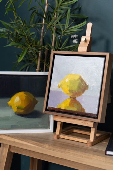 Lemon 2025 oil on canvas Bairbre Duggan original Irish art oil painting still life contemporary artist Kilbaha Gallery Ireland painting