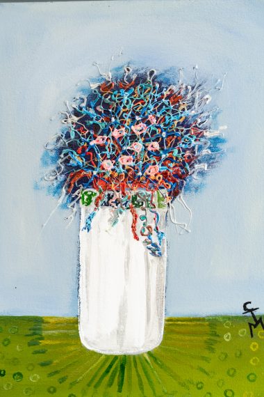 Carmel Madigan Beautiful flowers Acrylics vase Ireland Irish art Irish Interiors painting flowers nature wildflowers painting colourful pastel colour palette vibrant striking fun Kilbaha Gallery