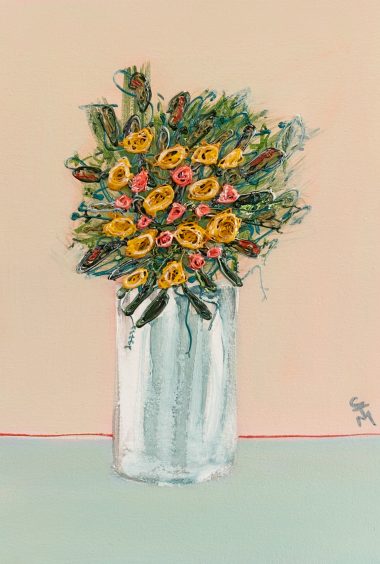 Carmel Madigan Beautiful flowers Acrylics vase Ireland Irish art Irish Interiors painting flowers nature wildflowers painting colourful pastel colour palette vibrant striking fun Kilbaha Gallery